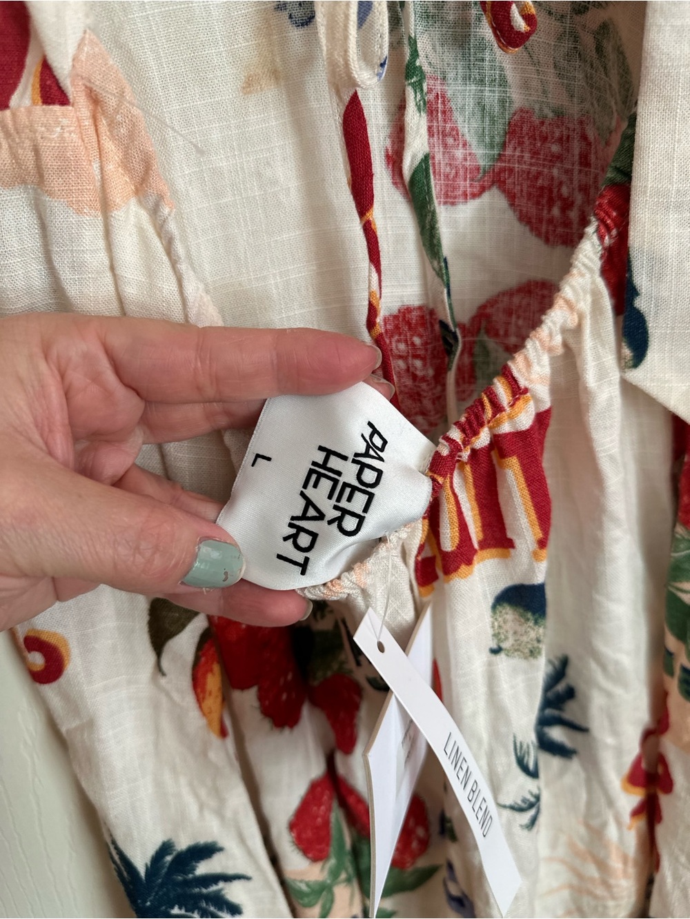 Linen Tie Back Fruit-Print Maxi Slip Dress with Spaghetti Straps - Picture 5 of 8